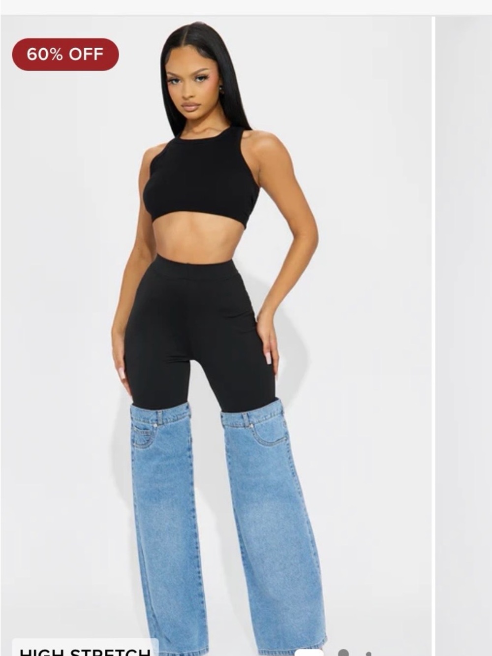 Spandex and Denim Panel Flare Leggings